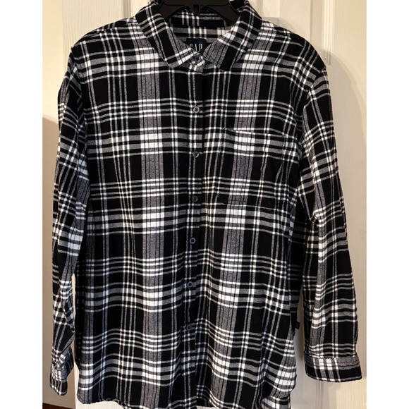 GAP Plaid Flannel Long Sleeve Button Up‎ Shirt women's XL Black White - Picture 9 of 10